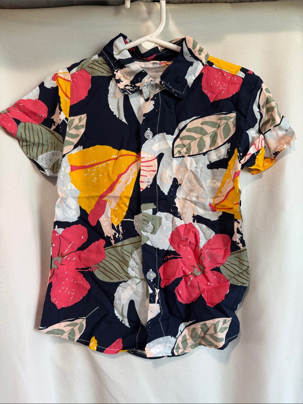 Kids Navy Floral Button-Down Shirt with Pink & Yellow Blooms